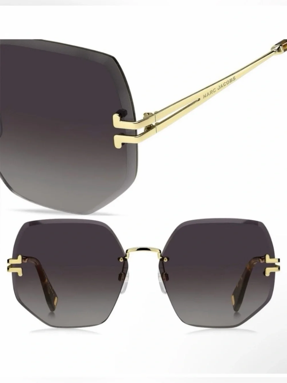 Marc Jacobs Rimless Geometric Sunglasses MJ 1090/S Gold Havana NWOT